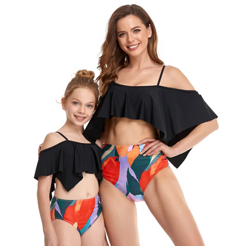 Four Corner Ruffle Parent-Child Split Swimsuit