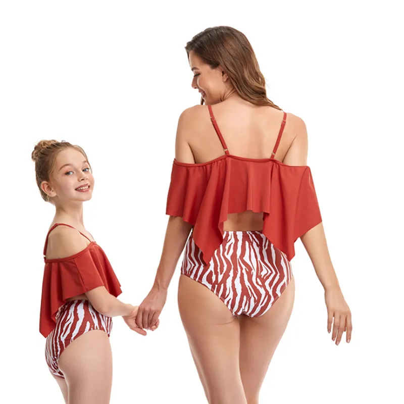 Four Corner Ruffle Parent-Child Split Swimsuit