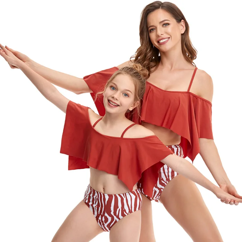 Four Corner Ruffle Parent-Child Split Swimsuit