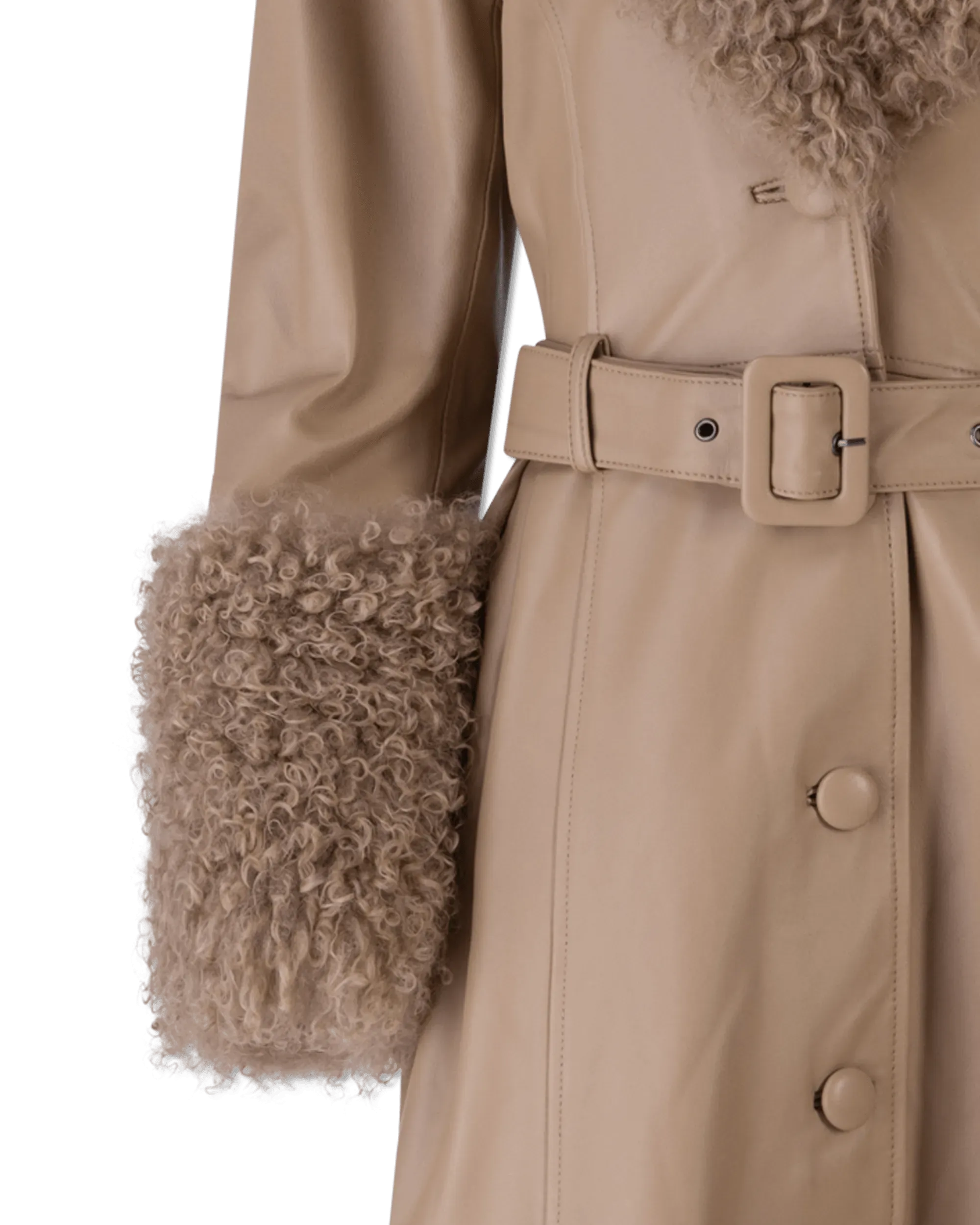 Foxy Shearling Brown Trim Leather Coat