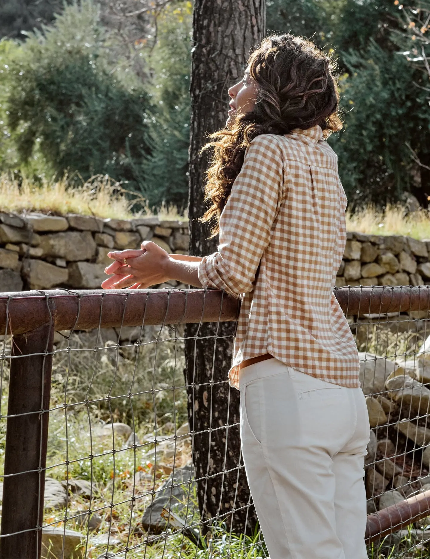 Frank & Eileen - Barry Woven Button Up in Camel Check