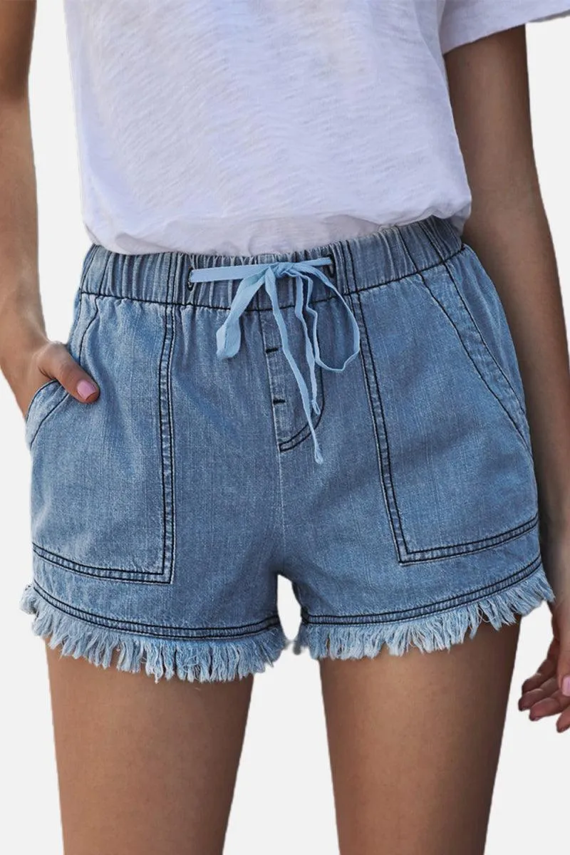 Frayed Linen Denim Shorts