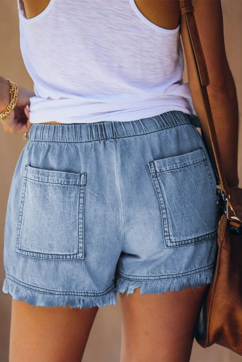 Frayed Linen Denim Shorts