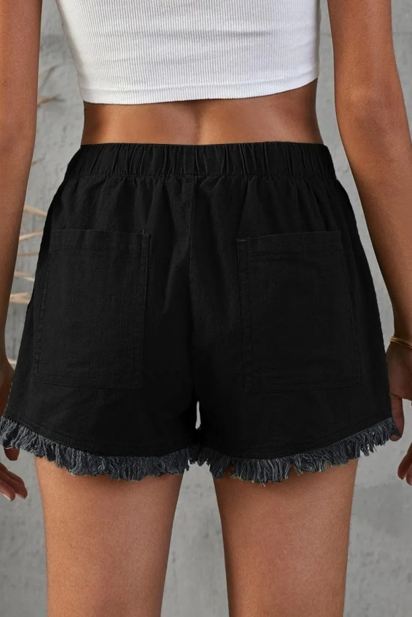 Frayed Linen Denim Shorts