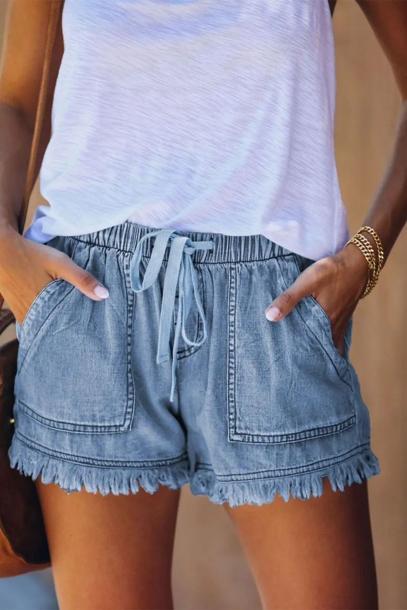 Frayed Linen Denim Shorts