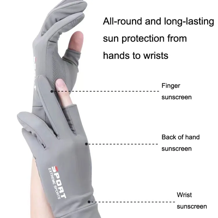 Free Code Summer Ice Silk Thin Sunscreen Gloves Fishing Non-slip Takeaway Rider Gloves(Two Finger Gray)