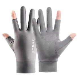 Free Code Summer Ice Silk Thin Sunscreen Gloves Fishing Non-slip Takeaway Rider Gloves(Two Finger Gray)