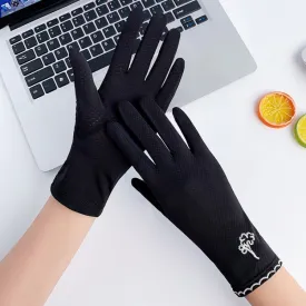 Free Code Summer Sunscreen Anti-ultraviolet Ice Silk Thin Gloves(Black)