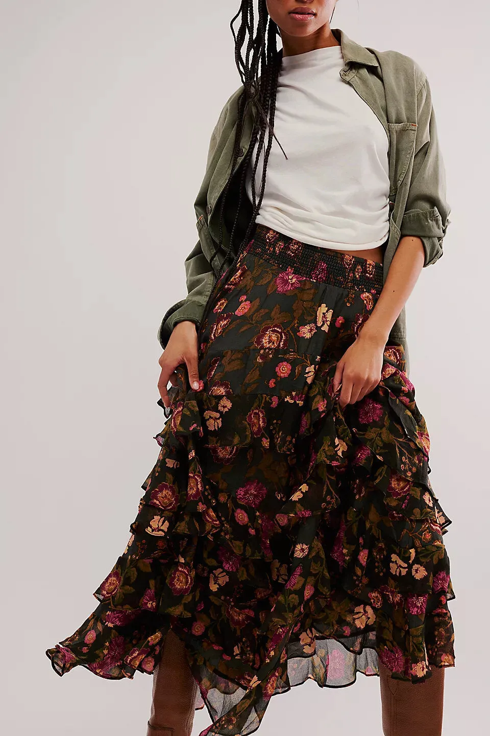 Free People Lolita Maxi Skirt in Wash Black Combo