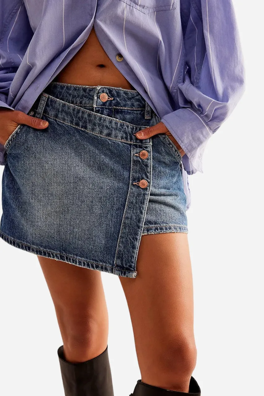 Free People Wynne Denim Skirt in Cornflower