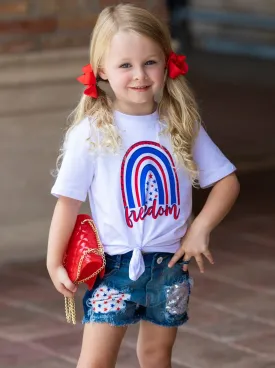 Freedom Rainbow Top and Sequin Denim Short Set