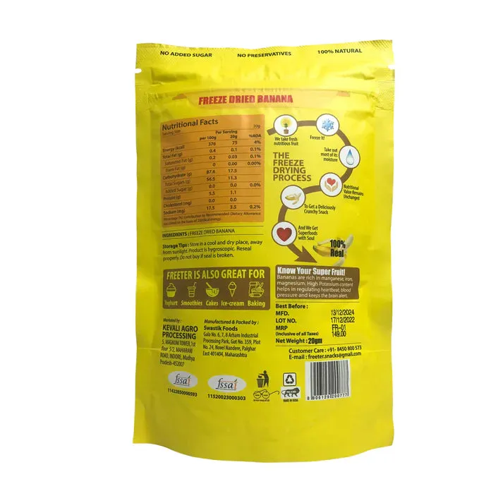 Freeter Beloved Banana |100% Natural Freeze Dried | No Added Sugar | No Preservatives - 20 Grams