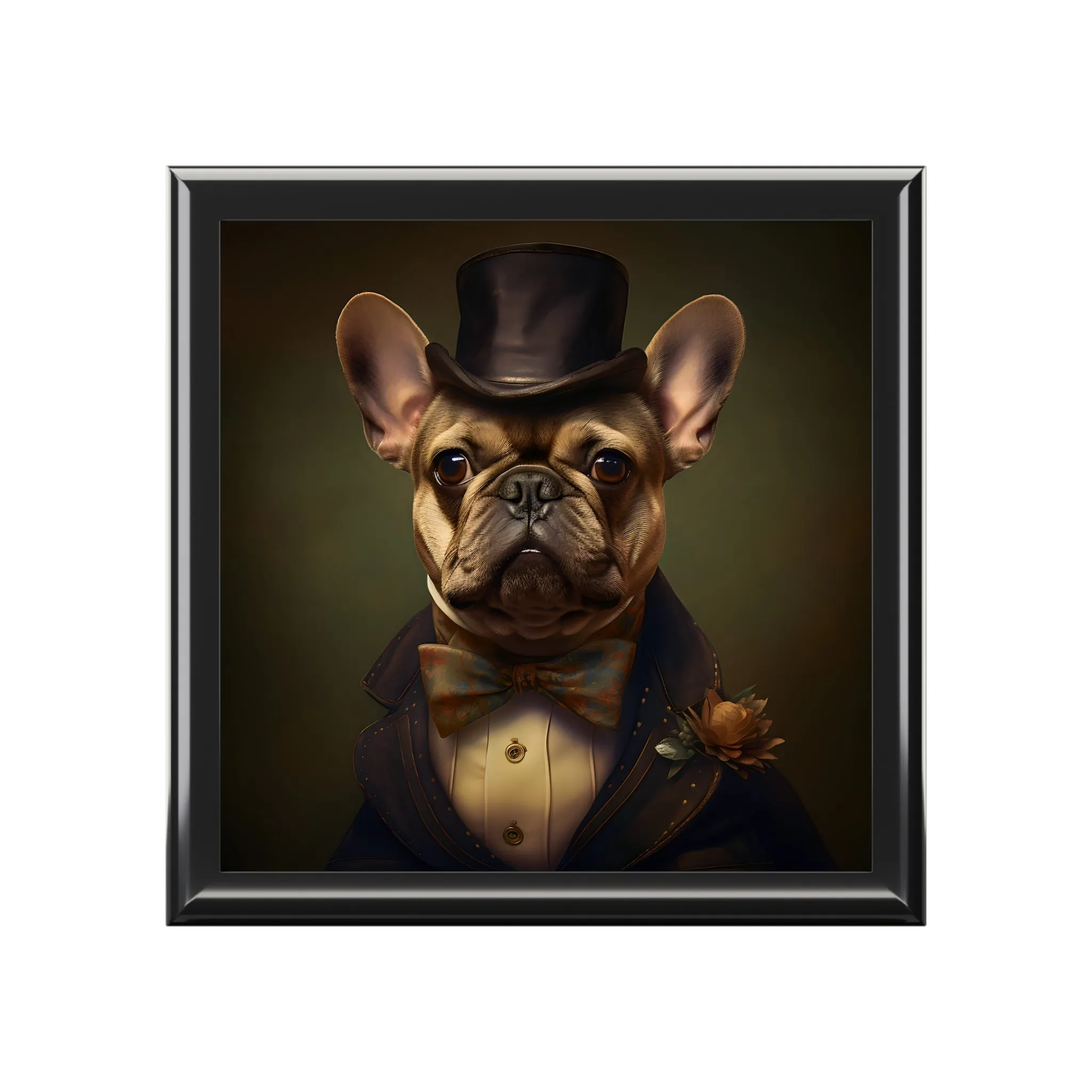 French Bulldog Wearing a Top Hat Art Print Gift and Jewelry Box