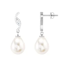 Freshwater Pearl Contemporary Drop Earring with Diamond