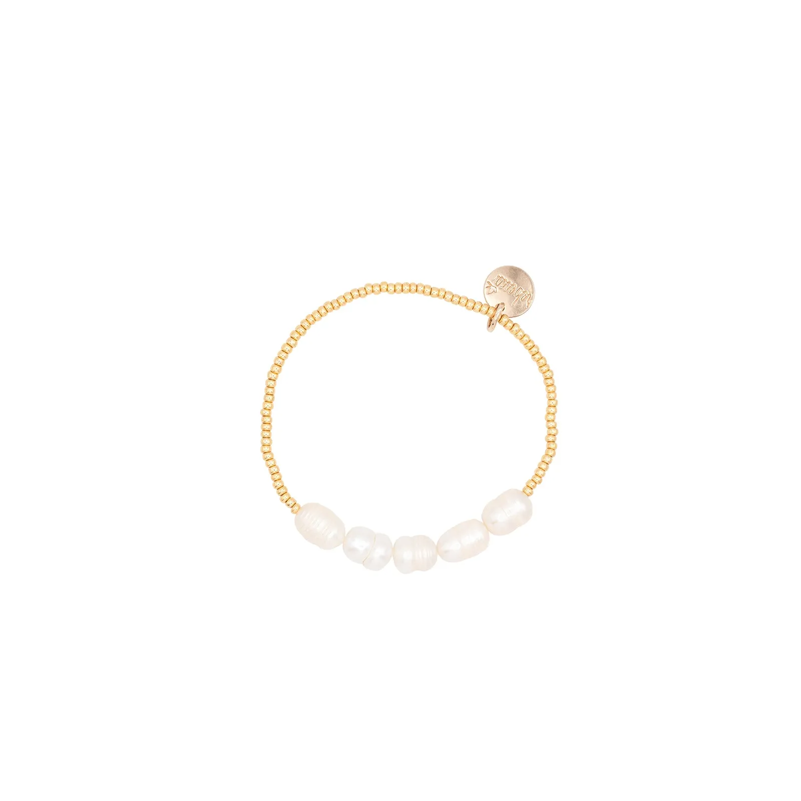 Freshwater Pearl Gold Beaded Ball Stretch Stacking Bracelet