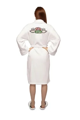 Friends Central Perk Women's White Bathrobe 100% Polyester