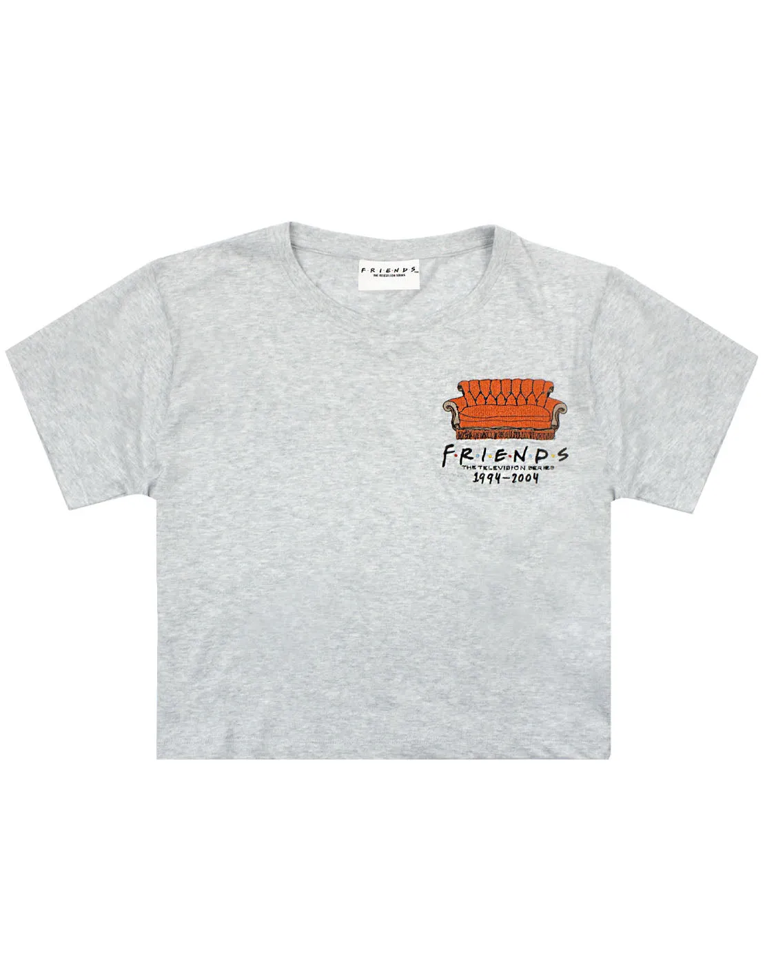 Friends Embroidered Central Perk Couch Women's Cropped T-Shirt - Grey