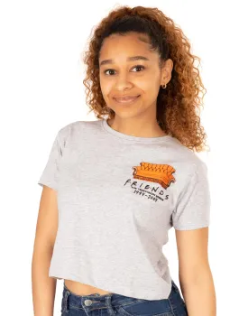 Friends Embroidered Central Perk Couch Women's Cropped T-Shirt - Grey