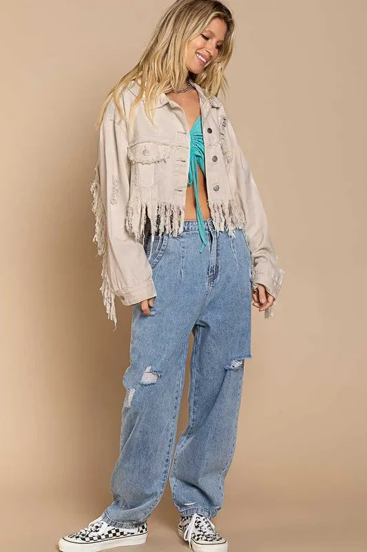 Fringed Denim Jacket by POL