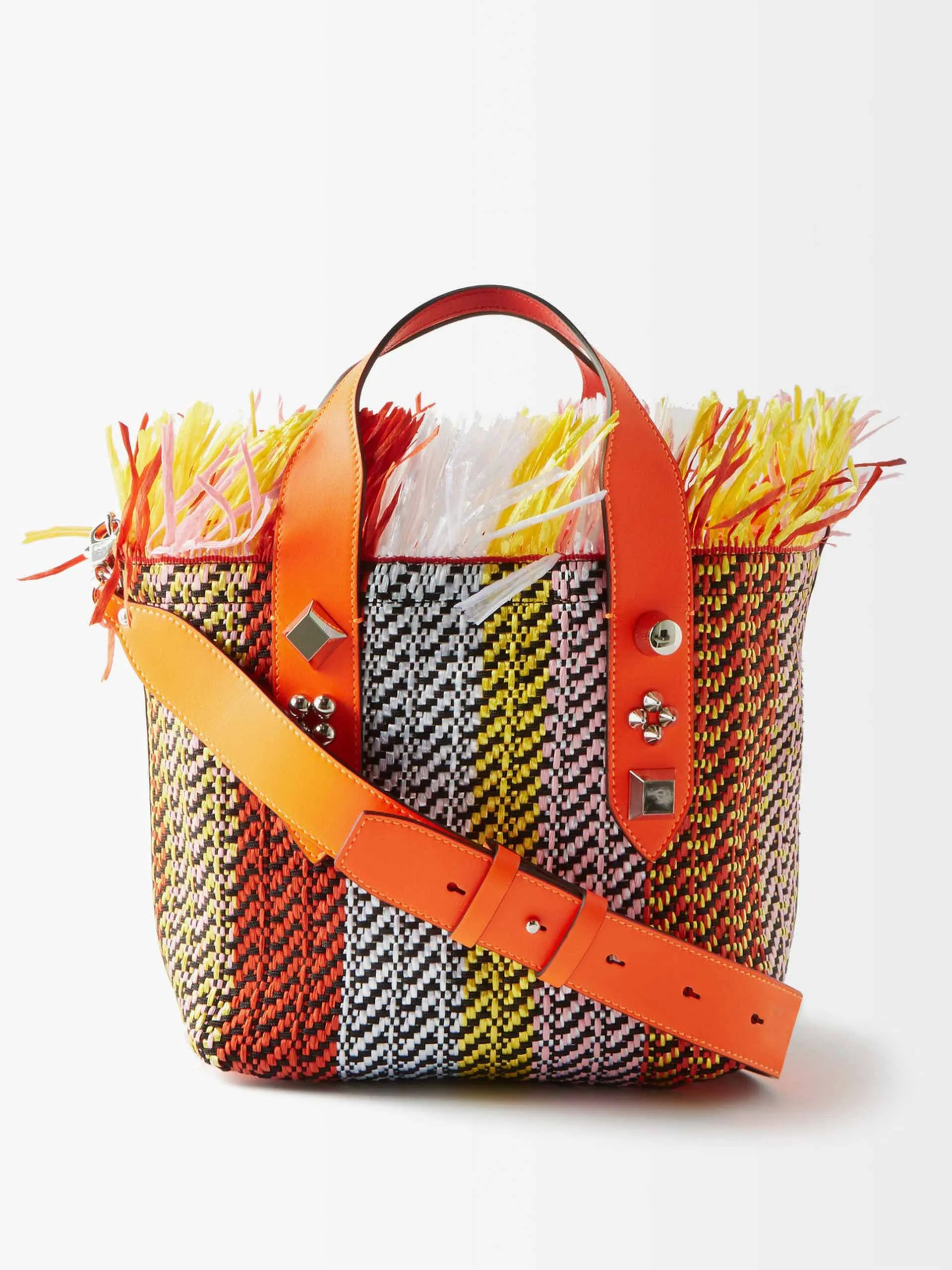 Fringed woven basket bag