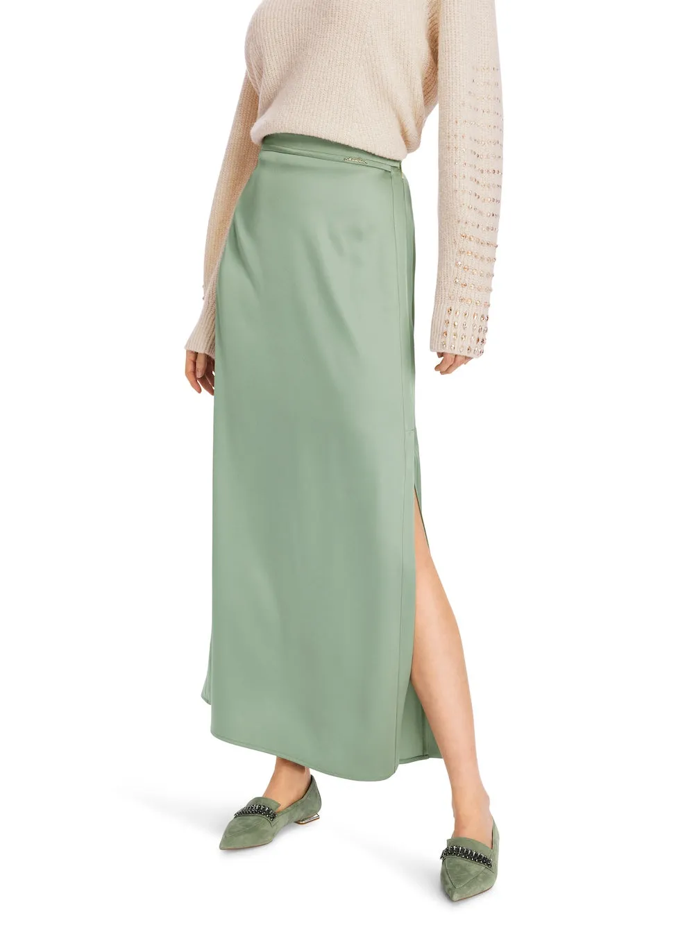 Frozen Sage Satin Maxi Skirt