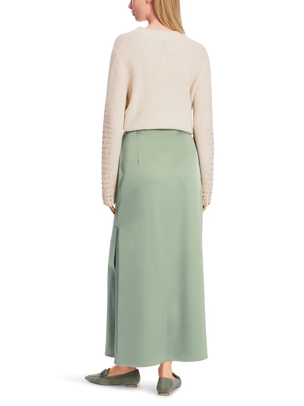 Frozen Sage Satin Maxi Skirt