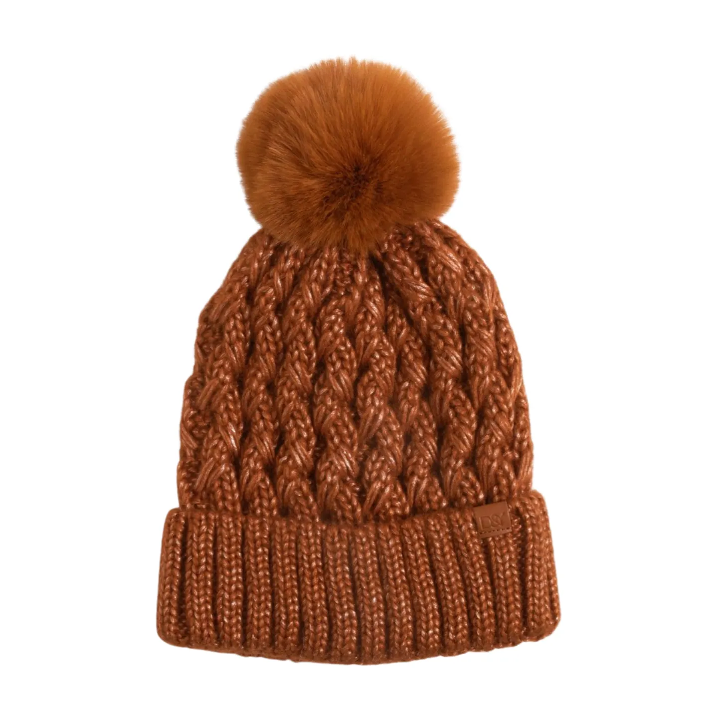 FSBB3705 - Knit Beanie with Faux Fur Pom and D&Y Tab