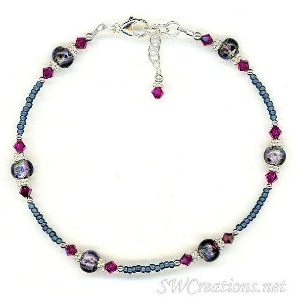 Fuchsia Amethyst Blue Beaded Anklet