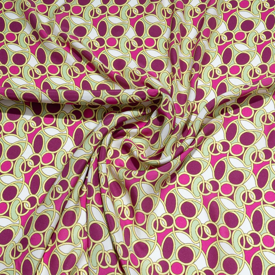 Fuchsia & Magenta Pink Geometric Printed Silk Satin