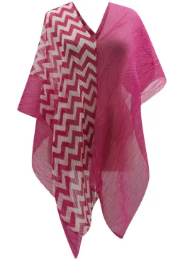 Fuchsia & White Chevron Stripe Sheer Poncho