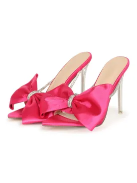 Fuchsia Bow Rhinestone Stiletto Sandals