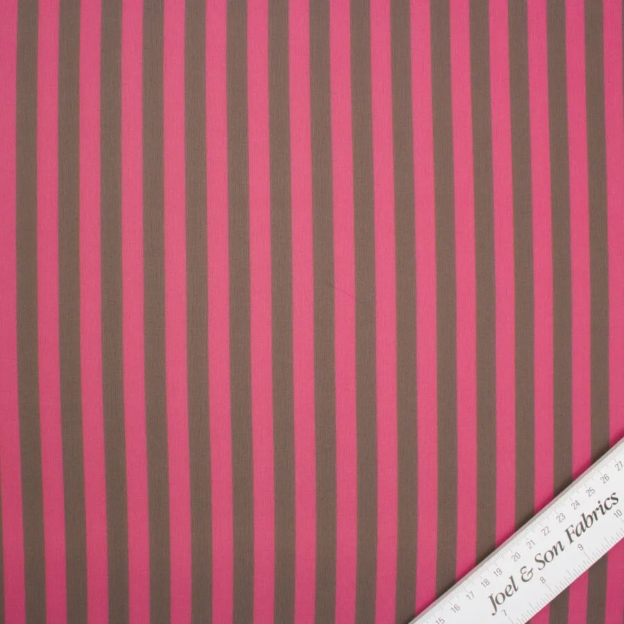 Fuchsia Pink & Brown Striped Silk Georgette