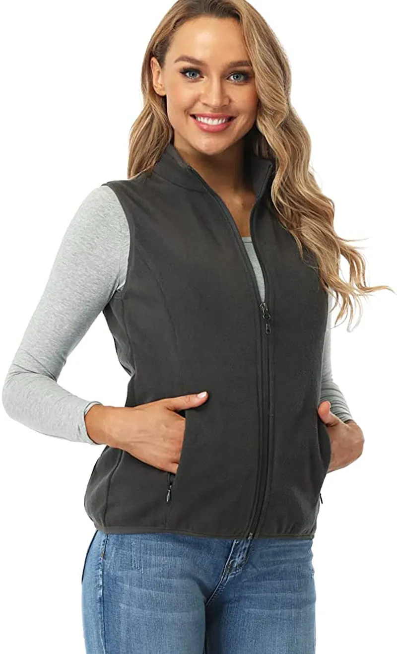 Fuinloth Women's Fleece Vest, Polar Soft Sleeveless Classic Fit with Zip up Pockets