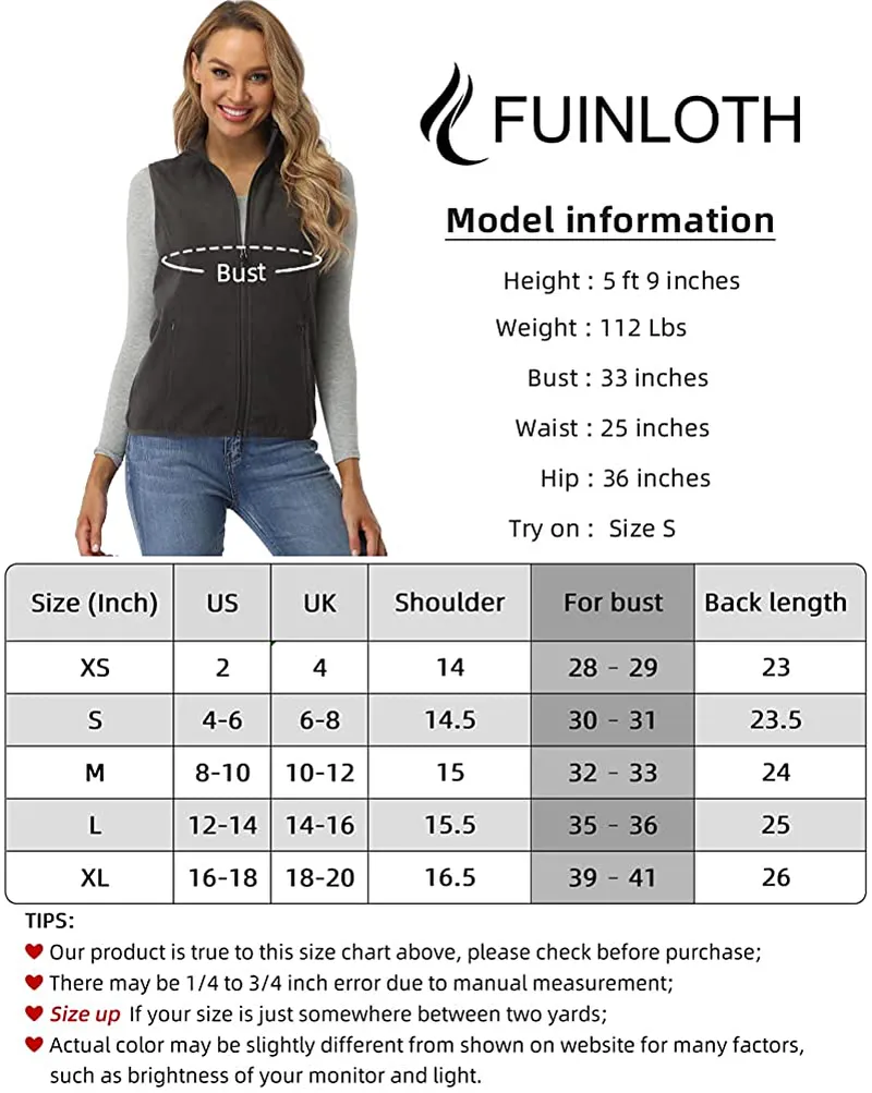 Fuinloth Women's Fleece Vest, Polar Soft Sleeveless Classic Fit with Zip up Pockets