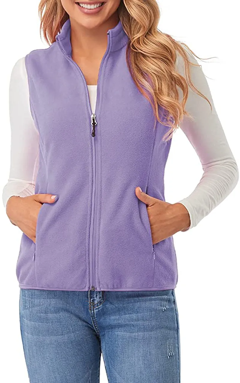 Fuinloth Women's Fleece Vest, Polar Soft Sleeveless Classic Fit with Zip up Pockets