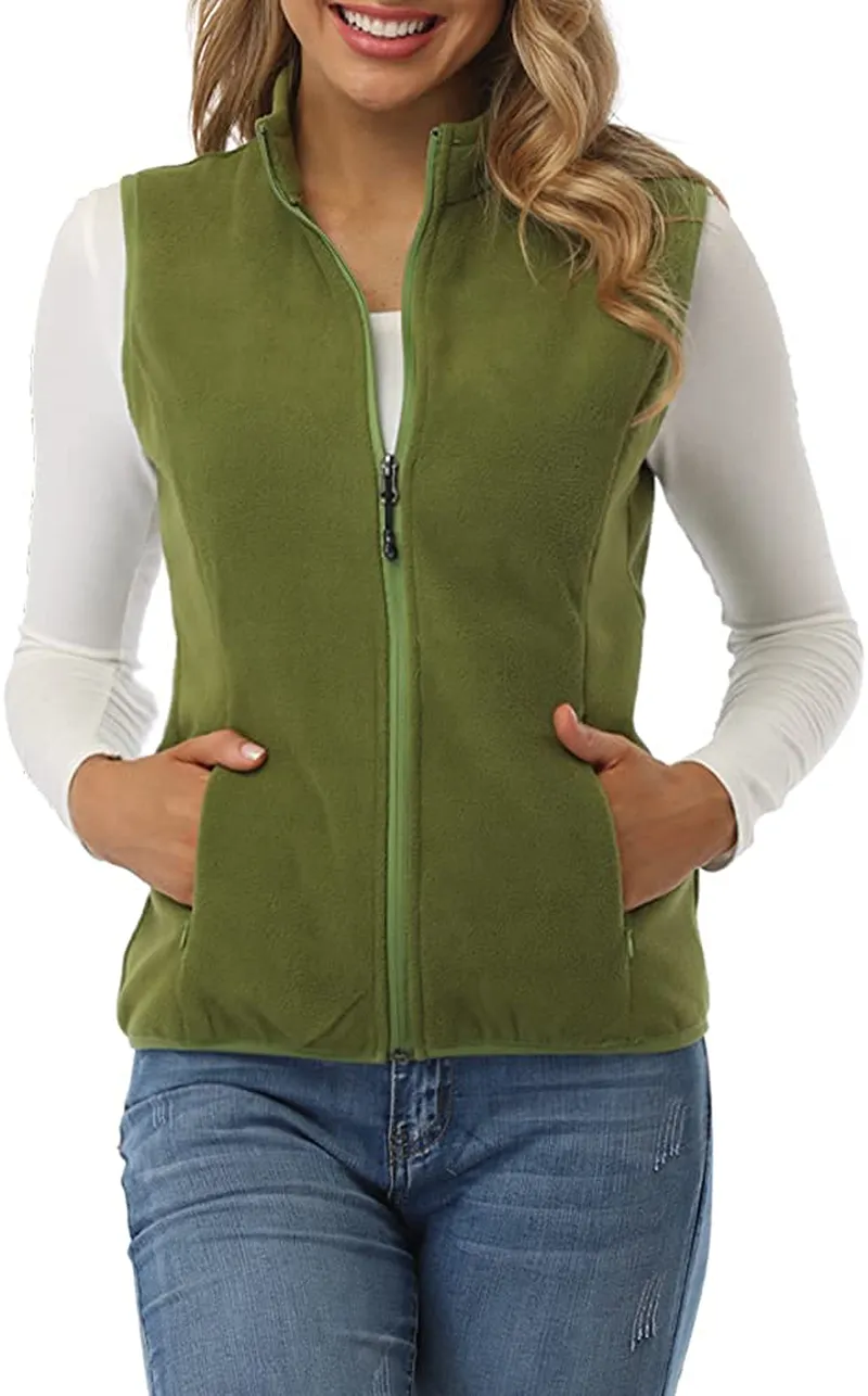 Fuinloth Women's Fleece Vest, Polar Soft Sleeveless Classic Fit with Zip up Pockets