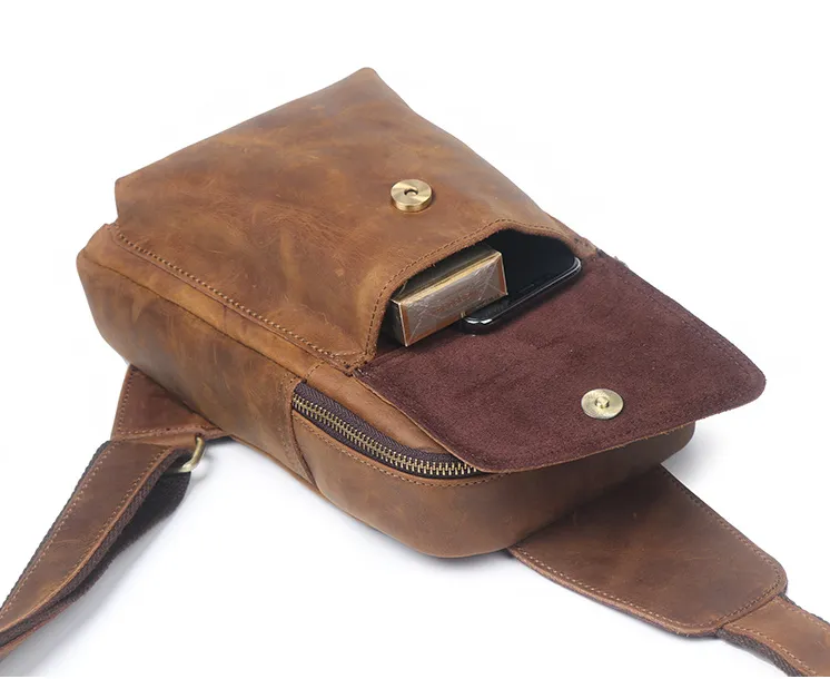 Full Grain Leather Sling Bag Vintage Leather Fanny Pack for Men Handmade Crossbody Bag