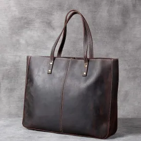 Full Grain Leather Tote Bag Men Leather Shoulder Bag Vintage Leather Handbags