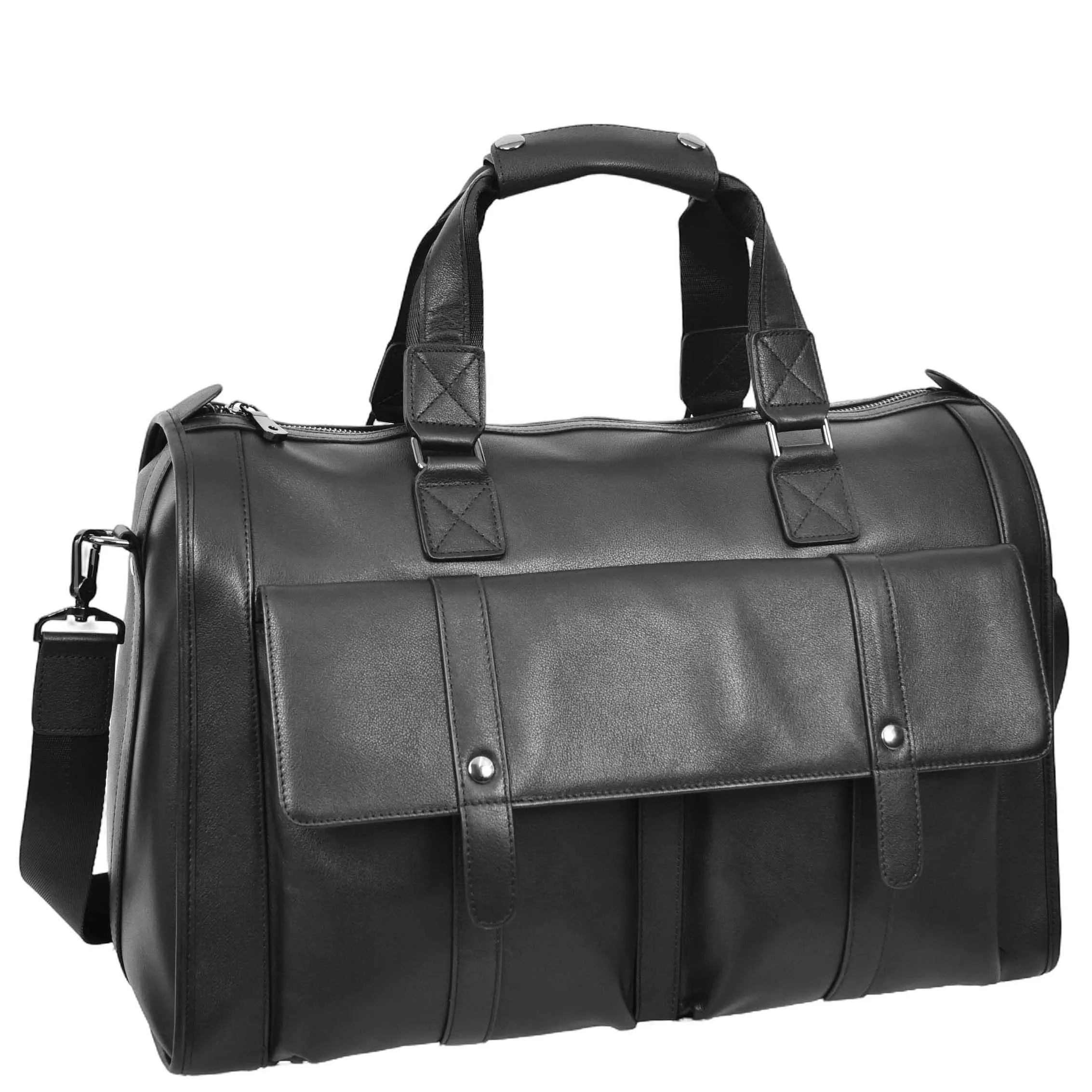 Full Leather Holdall Weekend Travel Duffel Bag for Men, Women AL07 Black