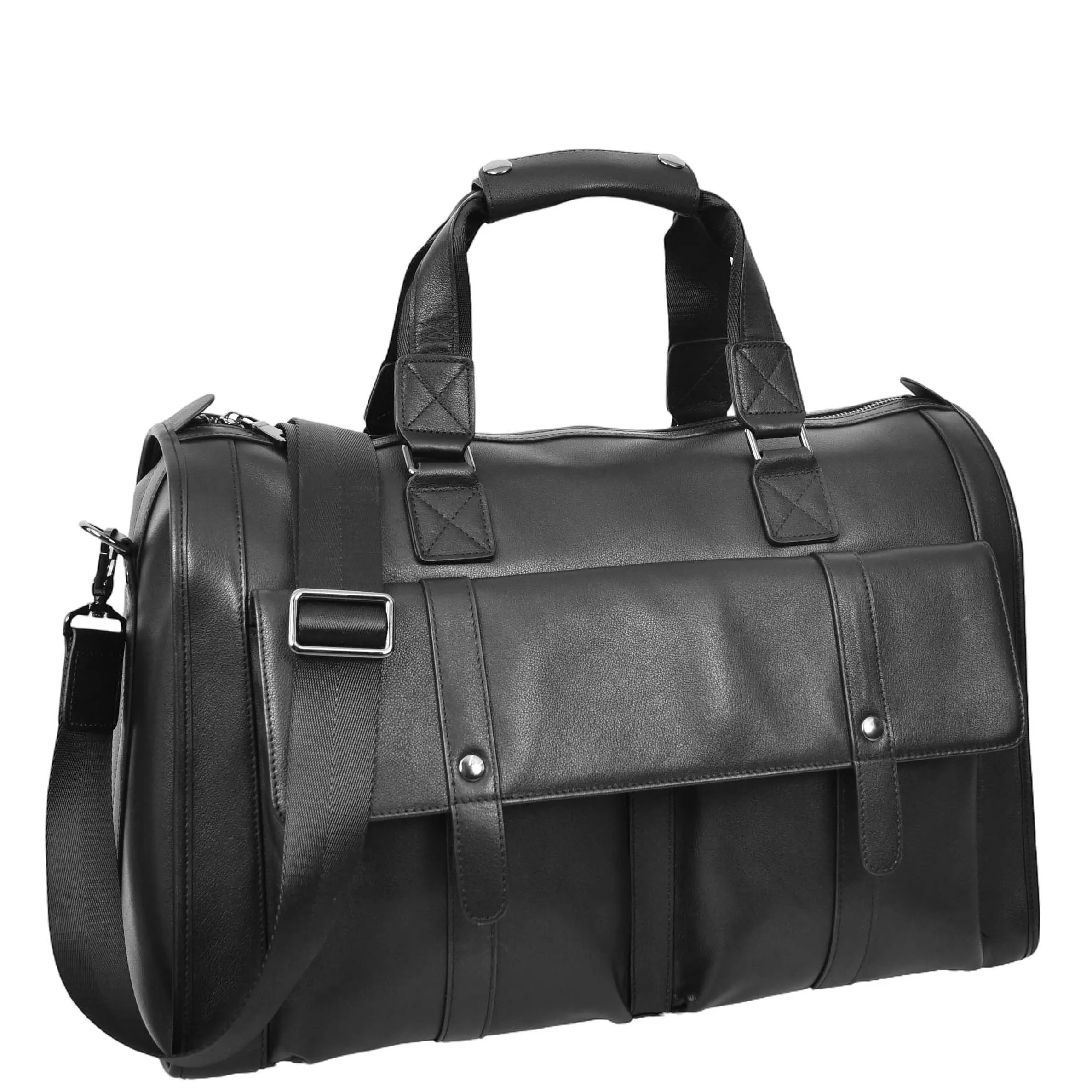 Full Leather Holdall Weekend Travel Duffel Bag for Men, Women AL07 Black