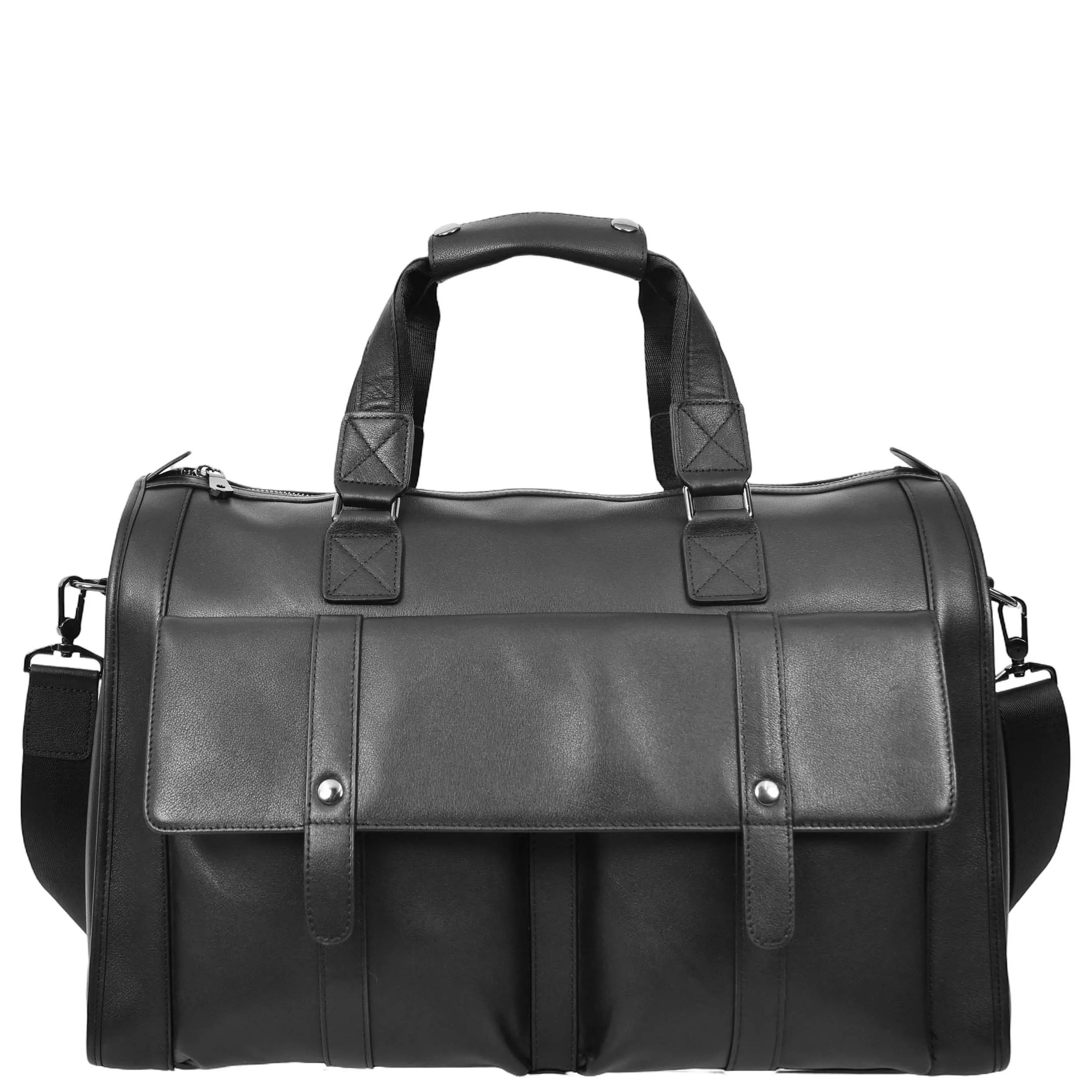 Full Leather Holdall Weekend Travel Duffel Bag for Men, Women AL07 Black