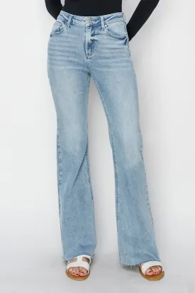 Full Size High Rise Raw Cut Hem Bootcut Jeans