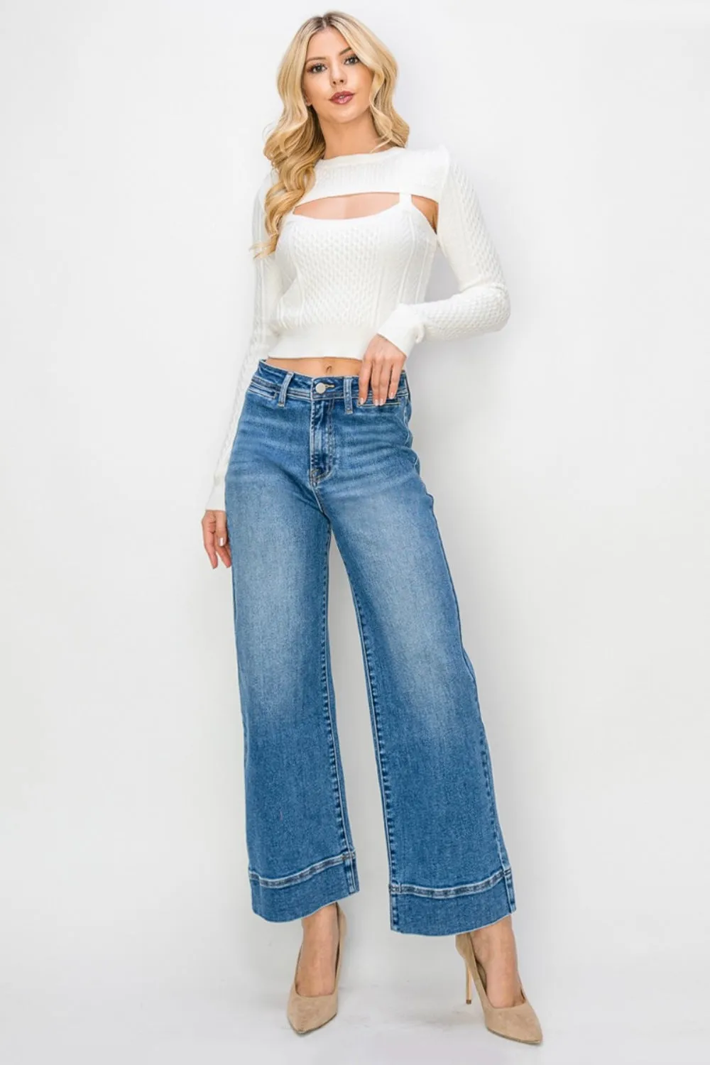 Full Size High Rise Wide Leg Jeans