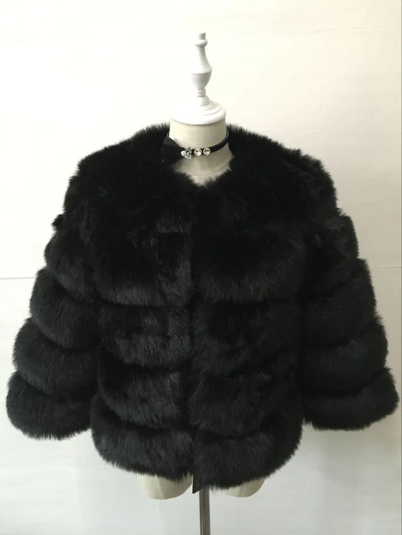 Fur in Faux Fur Coat Women Short Long Sleeve Fur Artificial Fur Coat