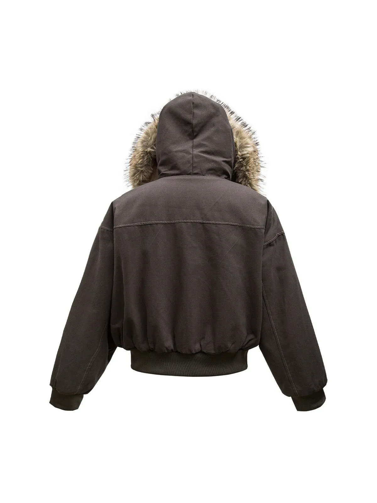 Fur Lined Zip Up Hooded Bomber Jacket