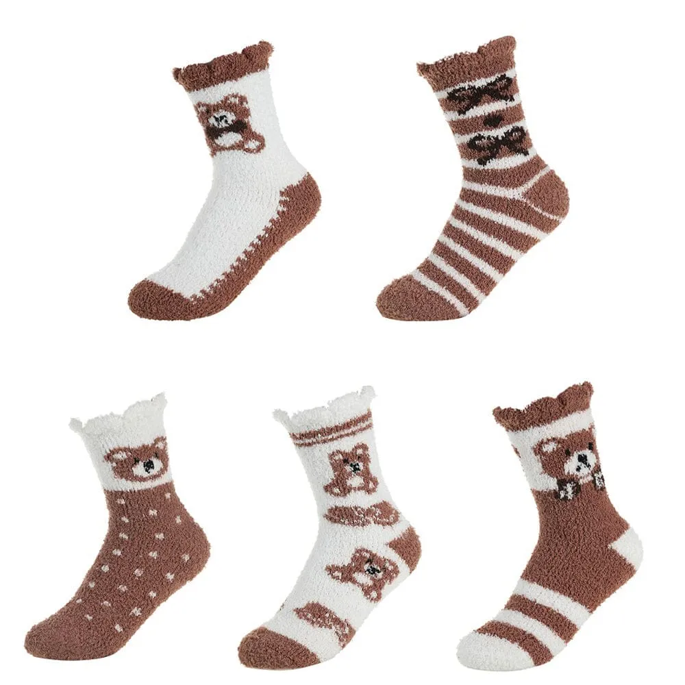 Fuzzy Cozy Socks In Brown Designs 1041 (12 units)