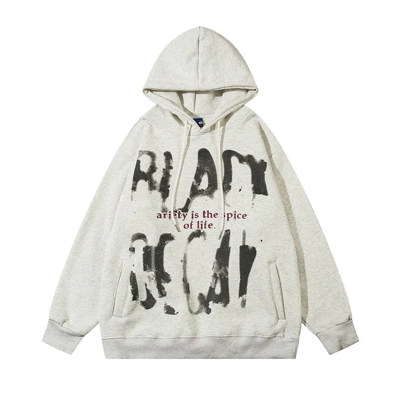 Fuzzy Letter Print Fleece Hooded Sweatshirt