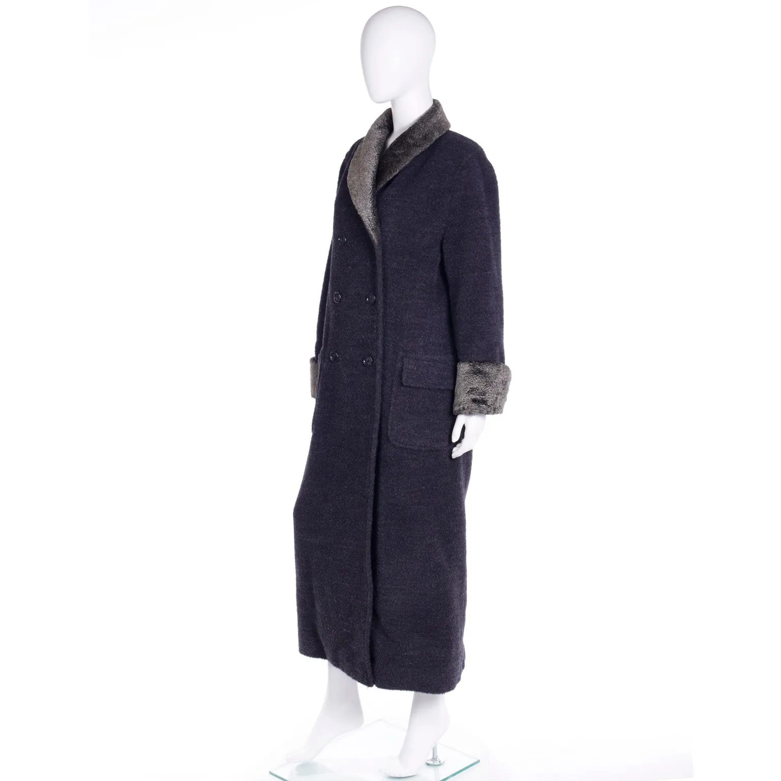 F/W 1994 Isaac Mizrahi Alpaca Coat With Faux Fur Trim