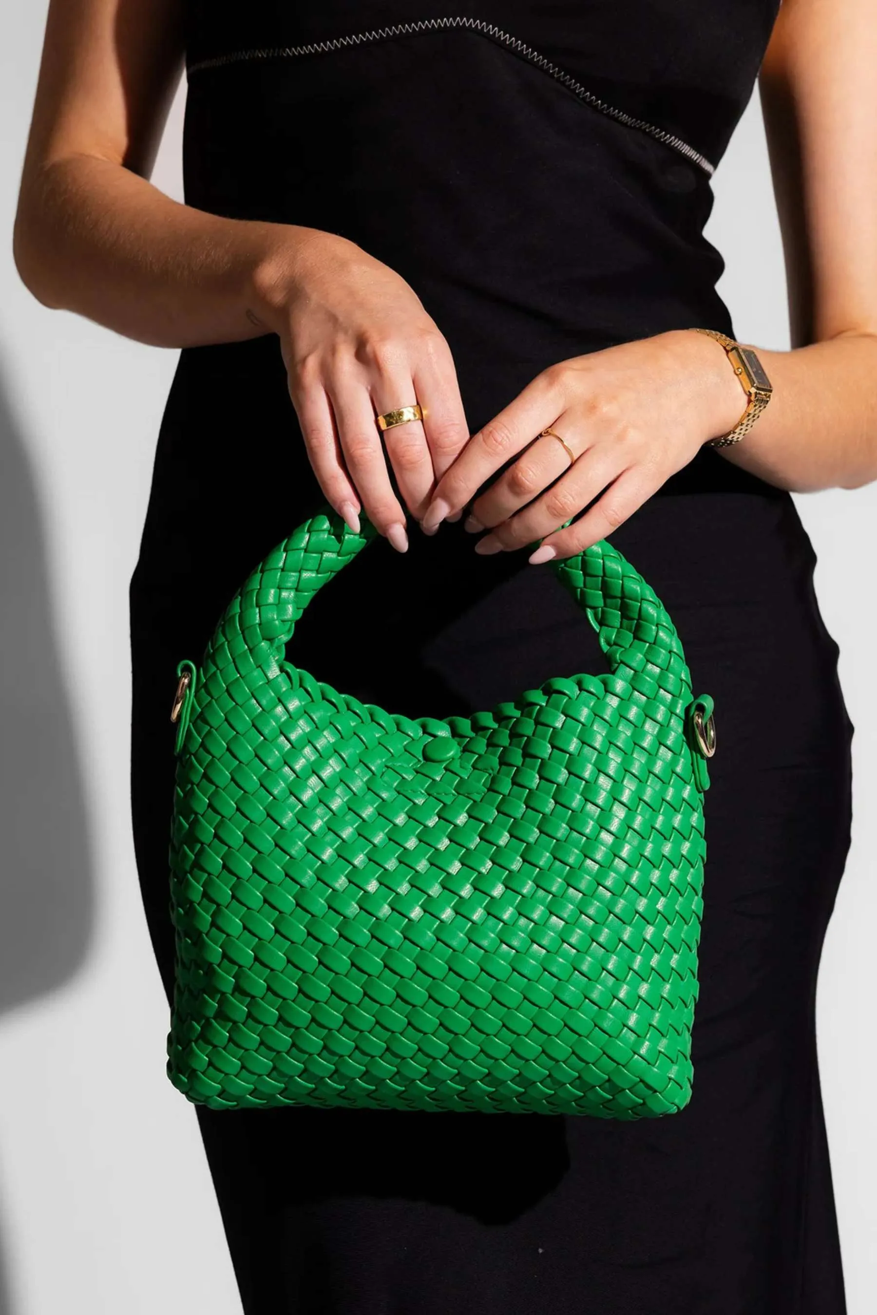 Gabby Mini Woven Shoulder Bag | Apple Green