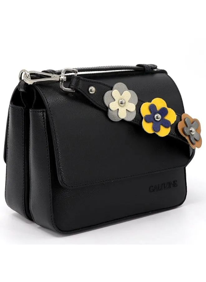 Galitzine Premium Quality Leather Satchel Bag with Adjustable Floral Strap